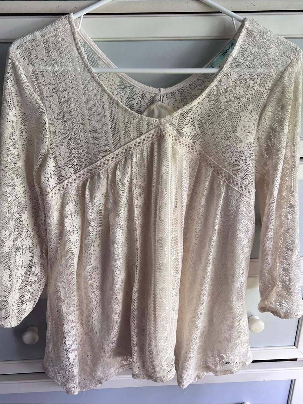 Maurices Cream Lace V-Neck Peasant Blouse